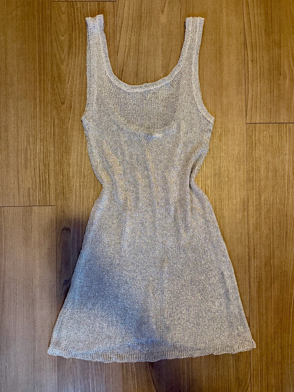 Shimmering Metallic Scoop-neck Rib-knit Tank Bodycon Dress